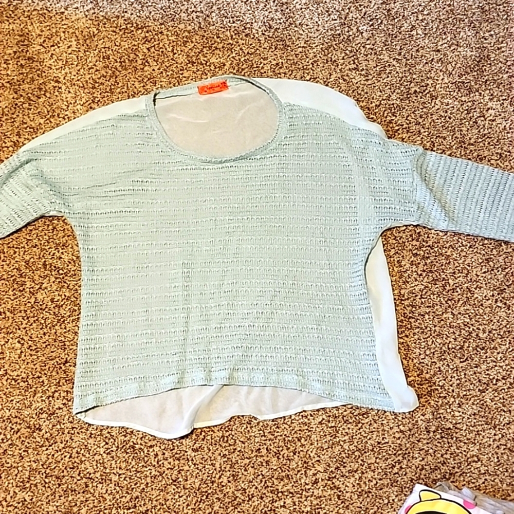 Long sleeve shirt . Sheer in back this sweater type material in front.